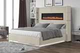 Upholstery Wooden King Bed with Ambient lighting in Beige Velvet B00977492