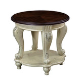 22'' Two Tone Round End Table,Solid Wood Sofa Side Table with Shelf,Living Room Corner Table Easy W1202P164016