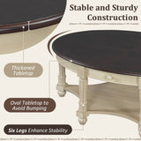 Vintage Oval Coffee Table with Drawer and Storage Shelf, Antique Cocktail Table in 45", French N735P277388K