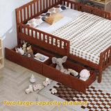 Full Size Wood Platform Bed with Guardrails on Both Sides and Two Storage Drawers, Walnut N733P172700D