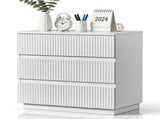Handleless Grille-Finished 3-Drawer Bedside Table P2 Particleboard MDF & Melamine Veneer 18086722