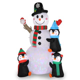 ZUN 6ft With 3 Penguins, 4 Light Strings, 1 Colorful Rotating Light, Inflatable, Garden Snowman 98246671