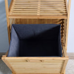 ZUN Bathroom Laundry Basket Bamboo Storage Basket with 2-tier Shelf 17.32 x 13 x 37.8 inch W40934117