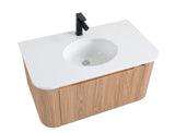 Arcora 36 Inch Wall Mounted Bathroom Vanity with Sink Curved Design, Wave Texture Wood Finish, W3235P336190