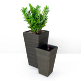 ZUN 2-Pack Self-watering Planter - Hand Woven Wicker - Square - Expresso B046P144638