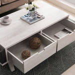ZUN Antique Wood Coffee Table, Living Room Table with Two Storage Drawers, White Oak & Distressed B107131013