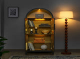 A high arched storage cabinet with a lamp, a modern retro-style wooden storage cabinet with 29334122