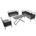 ZUN 5-Piece Modern Patio Sectional Sofa Set Outdoor Woven Rope Furniture Set with Glass Table and 52333749