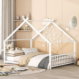 Full Size Metal House Bed, White MF305893AAK