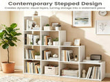 White Stepped 10-Cube Open Bookshelf 4-Tier Engineered Wood Storage Display Rack with Anti-Tipping 21730889