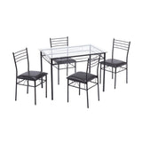 Iron Glass Dining Table and Chairs Black One Table and Four Chairs PU Cushion 36919194