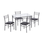 ZUN [110 x 70 x 76cm] Iron Glass Dining Table and Chairs Black One Table and Four Chairs PU Cushion 36919194