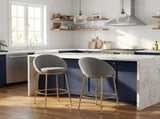Celano Indoor Metal Upholstered Barstool, Gold-Plated Frame and Mixed Gray Upholstery, Set of 2 N775P268055G