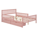 Full Size Wood Platform Bed with Guardrails on Both Sides and Two Storage Drawers ,Pink N733P172700H