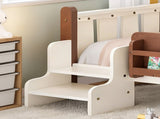 Twin Size Floor Bed with Storage Bookcases, Solid Wood Kids Floor Bed with Cute Stairs and W1580P390214
