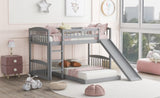 Twin Over Twin Bunk Bed with Slide and Ladder, Gray 44777113
