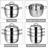 Stainless Steel Multi-Cook Steamer - 3-Tier Design with Reflux Steaming Grids, 8QT Bottom Pot, 98847665