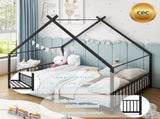 Full Size Metal House Bed Frame, Montessori Floor Bed with Safety Side Guard Rails, No Box Spring 45516107