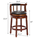 Seat height 26.5'' Cow top Leather Wooden Bar Stools, 360 Degree Swivel Bar Height Chair with Backs W2195P268323