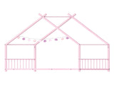 Pink Flat Bed House Shape with Side Guardrails Twin Children's Iron Bed 57389908