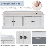Storage Bench with 4 Doors and Adjustable Shelves, Shoe Bench with Removable Cushion for Living 20154012