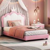 Twin size Upholstered Princess Bed With Crown Headboard,Twin Size Platform Bed with Headboard and N733P180807H