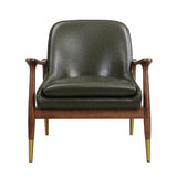 29.2'' Mid-Century Faux Leather Accent Chair with Cushioned Seat, Solid Wood Frame, and Brass-Tipped N767P205863G