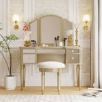 ZUN GO 43" Dressing Table Set with Mirrored Drawers and Stool, Tri-fold Mirror, Makeup Vanity Set for WF306449AAT