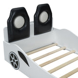 Wood Twin Size Race Car-Shaped Platform Bed with LED and Upholstered Backrest, White 28964519
