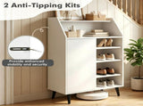 White Multi-Compartment Shoe Cabinet with Countertop & Open Storage Cubbies, Magnetic Door 43141601