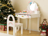 Kids Vanity Table and Chair Set with 7pcs Pretend Play Makeup Toys, Girls Vanity with Mirror & 04076145