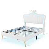 Full Size Upholstered Bed Frame with LED Lights,Modern Upholstered Princess Bed With Crown WF307962AAK