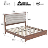 ZUN King Size Bed Frame with Upholstered Headboard, King Bed Frame with Charging Station and LED Lights, 46740255