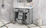 ZUN 36" Bathroom Vanity with Ceramic Basin, Two Cabinets and Five Drawers, Solid Wood Frame, Grey 60067472