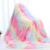 Tie Dye Soft Fluffy Rainbow Faux Fur Throw Blanket for Home 50"x63" Long Shaggytemu can only be 76658469