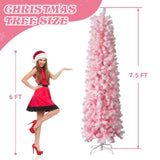 7.5 FT Snow Flocked Hinged Tree, Artificial Pencil Tree, Unlit Artificial 49062779