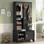 ZUN ON-TREND Multifunctional Hall Tree with Sliding Doors, Wooden Hallway Shoe Cabinet with Storage WF301126AAB