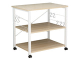 3-Tier Microwave Oven Rack with 10 Hooks 4 Wheels and X-Shaped Reinforcement on the Back Melamine 15317811