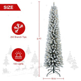 Artificial 5ft Flocked pencil Christmas Tree with 263 PVC Branch Tips, 100L Warm white led, Foldable 96198397