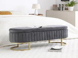 Storage Bench Bedroom Bench, Velvet Oval Upholstered End of Bed Bench with Golden Metal W1117P176450