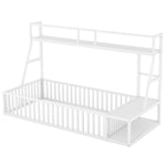 ZUN Twin Size Floor Bed Frame with Safety Fence, Metal Floor Bed with Desk and Storage Shelves, W1580P240067