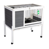 ZUN Wooden Rabbit Hutch with Wheels, Indoor/Outdoor Pet House with Pull Out Tray - Gray and White W2181P153133