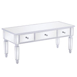 ZUN Mirrored Coffee Table with LED Lights and 3 Drawers, Rectangle Modern Cocktail Table for Living Room 01211866