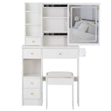 29.2" Small Size Left Drawer Desktop Vanity Table Cushioned Stool, 2 AC2 USB Power Station, Hair W3258P299616