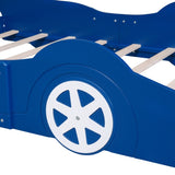 Full Size Race Car-Shaped Platform Bed with Wheels,Blue WF298788AAC