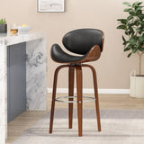 30" Mid-Century Modern Upholstered Swivel Barstool, Midnight Black, Walnut 67493.00PUMDNT