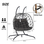 ZUN 2 Person Outdoor Rattan Hanging Chair Patio Wicker Egg Chair W874P146253