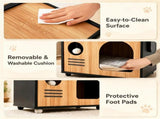 Wooden Cat Cave House Dual-Use Sisal Scratching Post Handle, Engineered Wood Indoor Cat Condo 10623708