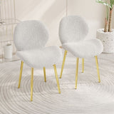Modern minimalist white teddy velvet Dining Chairs Set of 2 with sturdy gold metal legs and W1727P251124