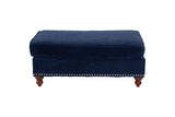 Living Room XL- Cocktail Ottoman Indigo Blue Velvet Accent Studding Trim Wooden Legs HSESF00F6436